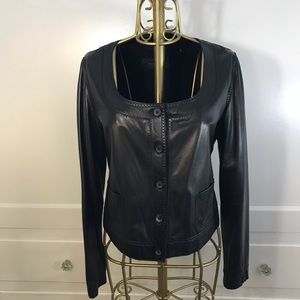Buttery Soft Tahari Leather Scoop Neck Top/Blazer